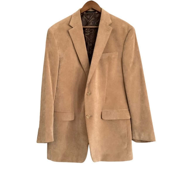 Lauren Ralph Lauren Mens Fine Ribbed Corduroy Tan 2 Button Blazer Sz 42L - Picture 1 of 15